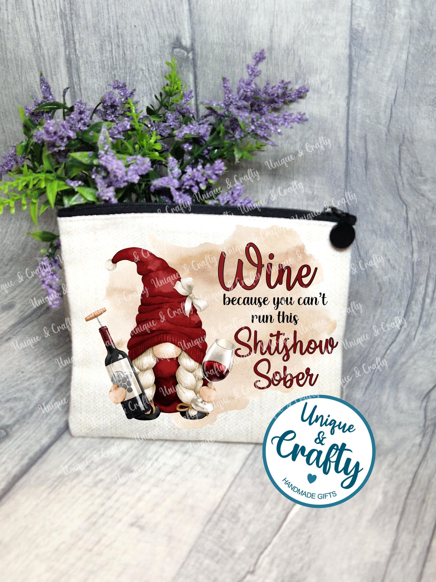 Adult humour pouch, zip purse.. Wine, Personalised gift.