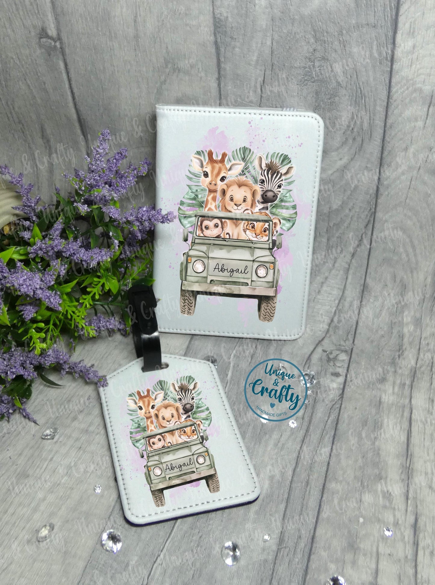 Safari themed Passport Cover and Luggage Tag. First holiday.