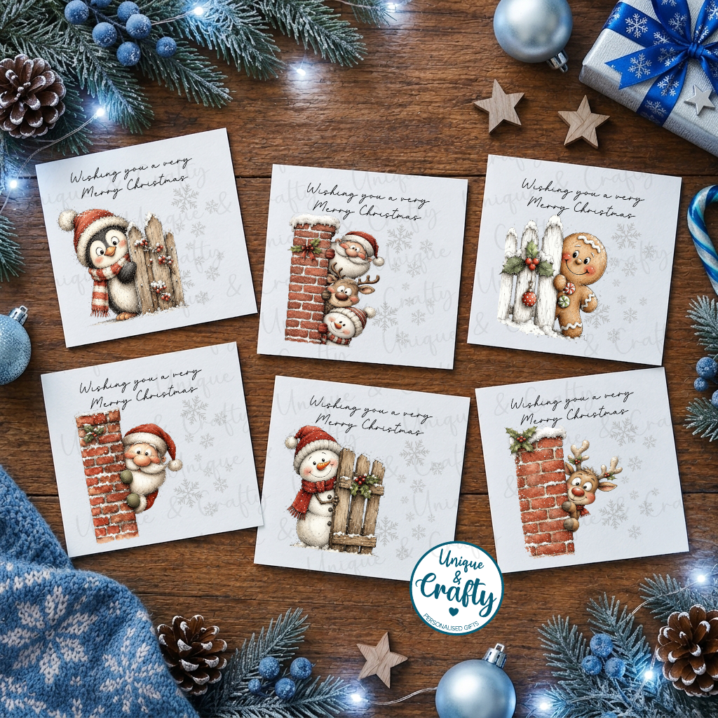 Christmas Peeping Characters Christmas Cards – Set of 6, 12 or 18