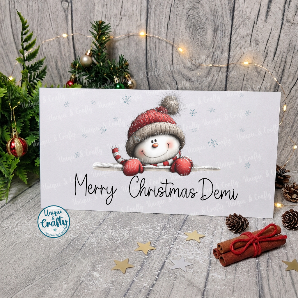 Personalised Christmas Money Holder Card, Peeping Snowman