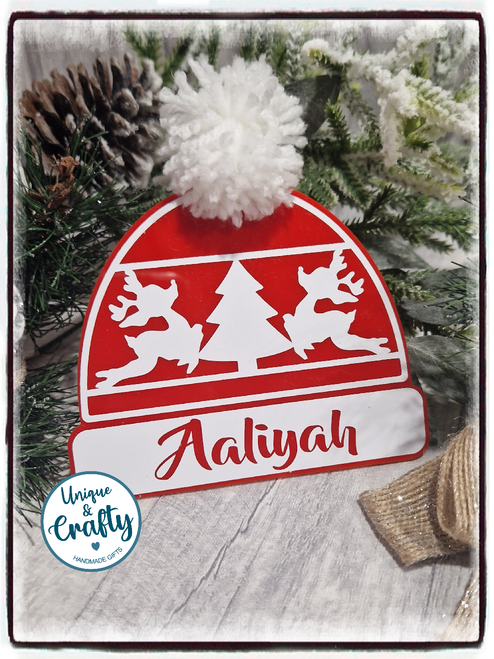 Christmas Bobble Beanie Hat plaque