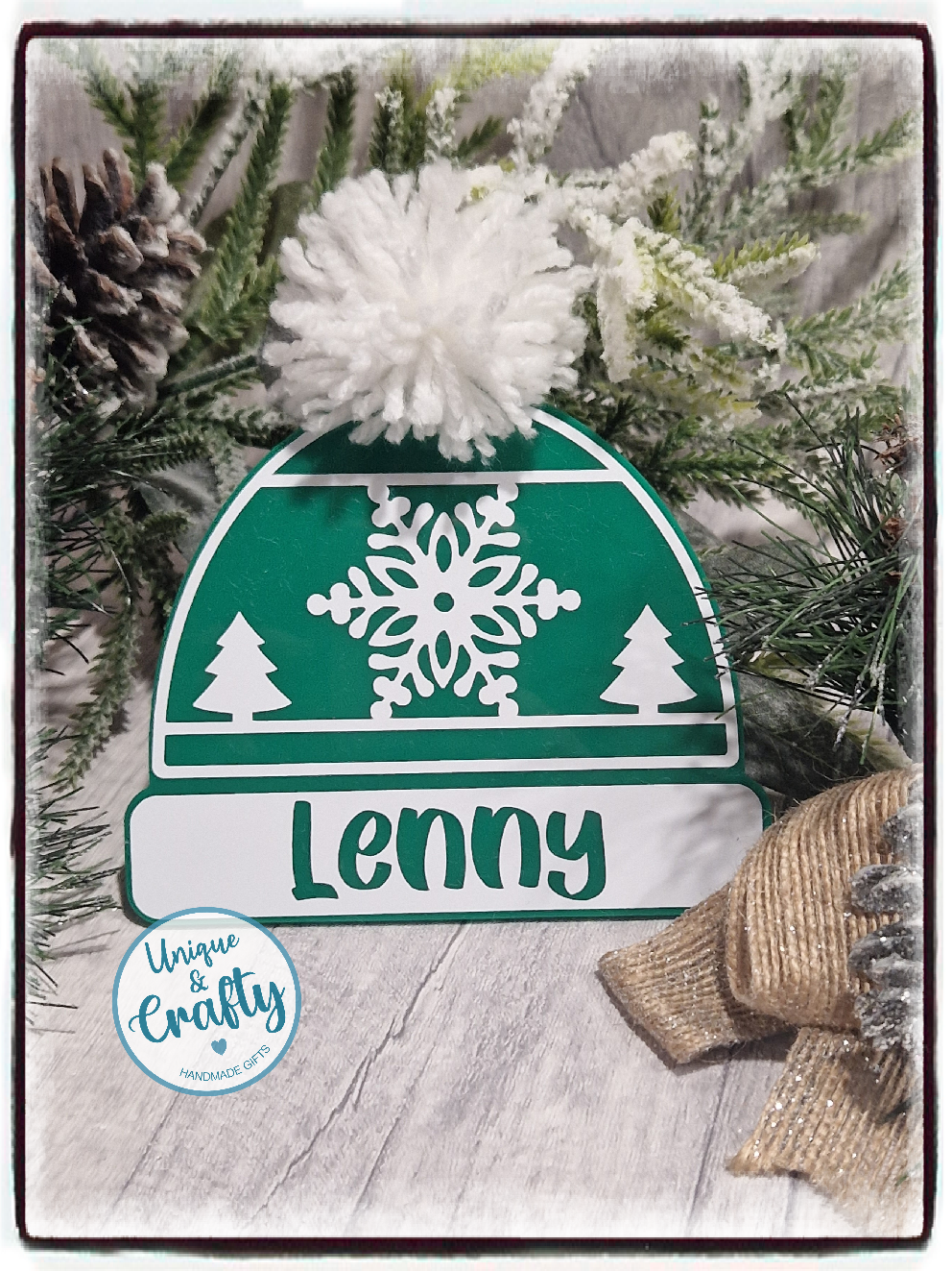 Christmas Bobble Beanie Hat plaque