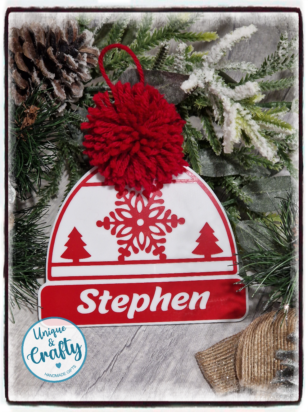 Christmas Bobble Beanie Hat plaque