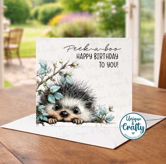Birthday Card. Peek-a-boo animals. 6x6inch. Happy Birthday