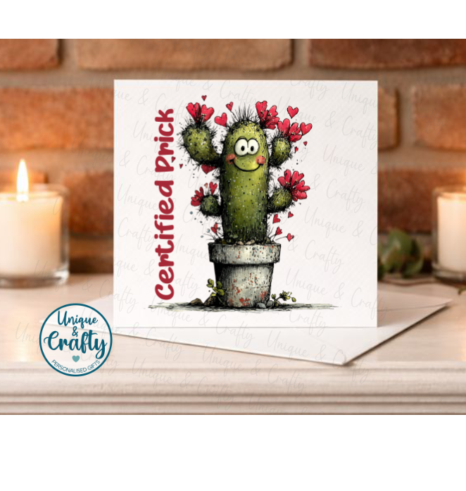 Valentines Cards prickle.. Adult Funny Humour 6x6in cards.