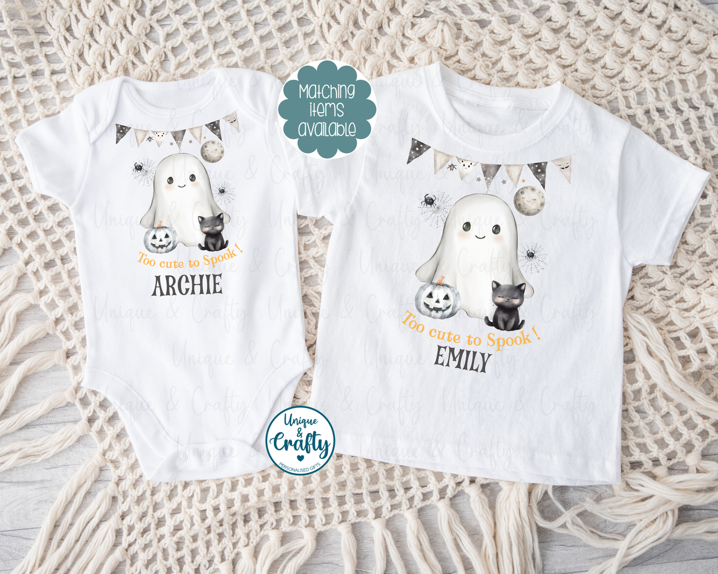 Personalised  Halloween Baby Bib, Vest & Sleepsuit Too Cute