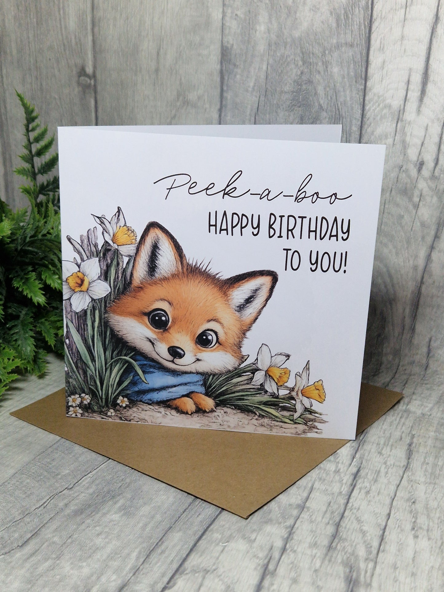 Birthday Card. Peek-a-boo animals. 6x6inch. Happy Birthday