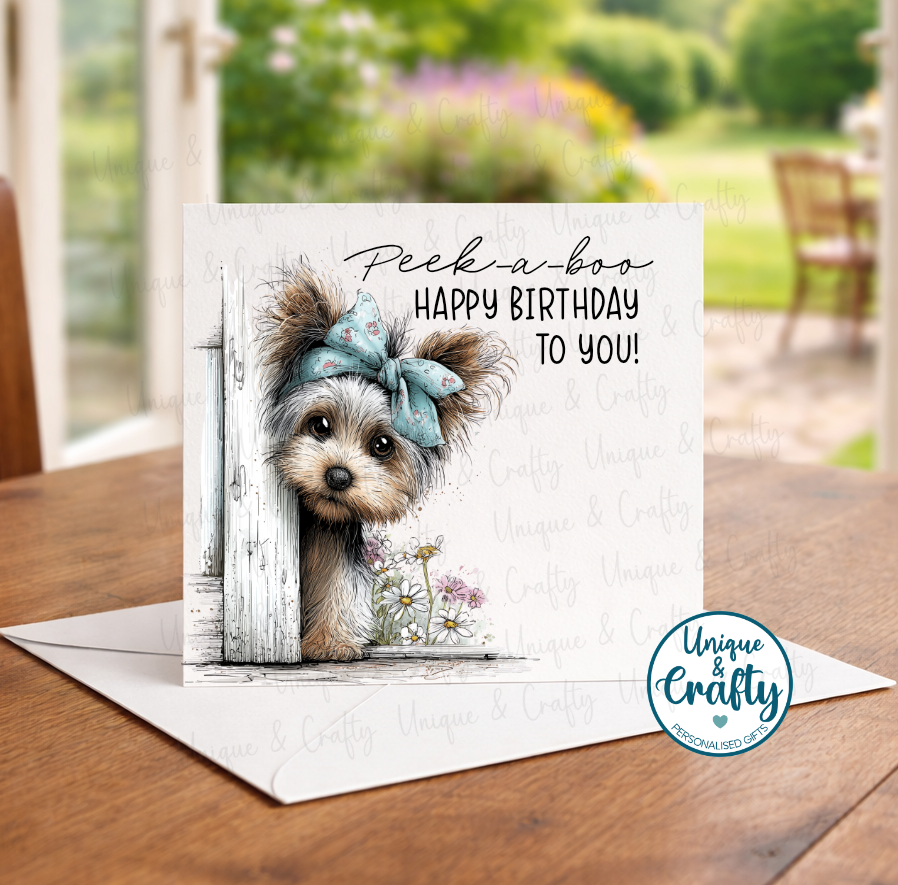 Birthday Card. Peek-a-boo animals. 6x6inch. Happy Birthday