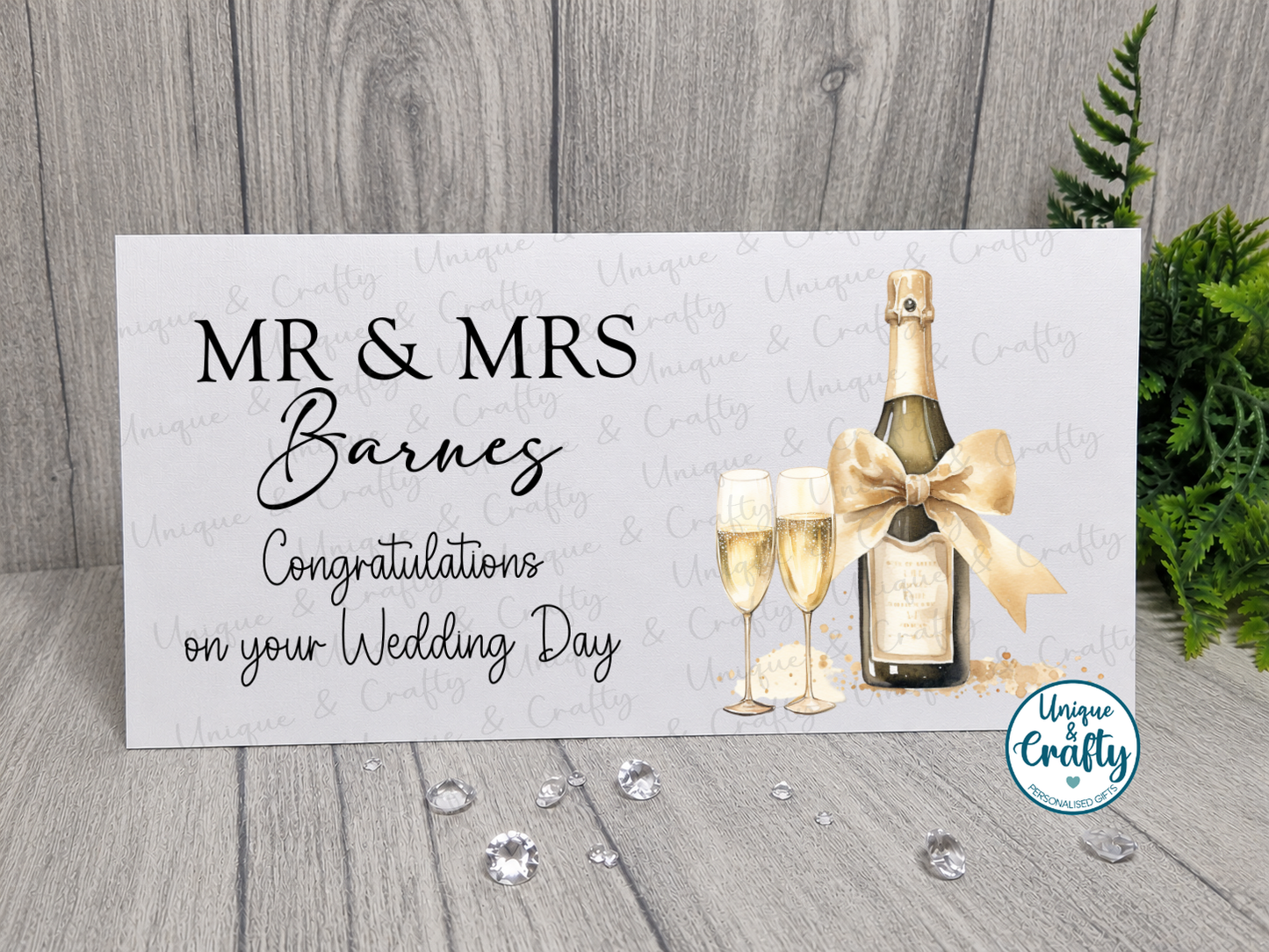 Wedding Money Holder Gift Card. Bottle & Glasses
