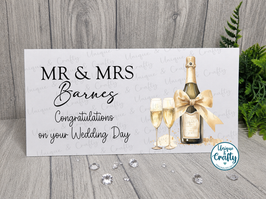 Wedding Money Holder Gift Card. Bottle & Glasses