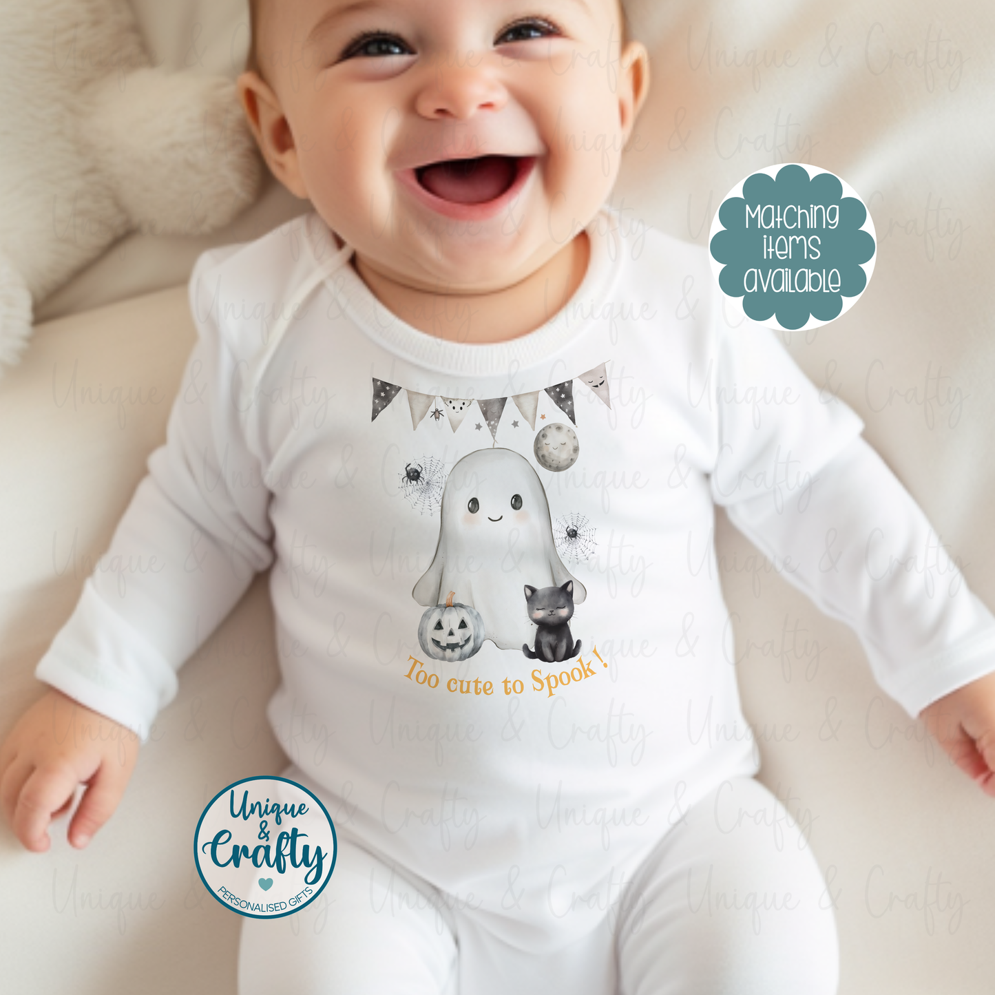 Personalised  Halloween Baby Bib, Vest & Sleepsuit Too Cute