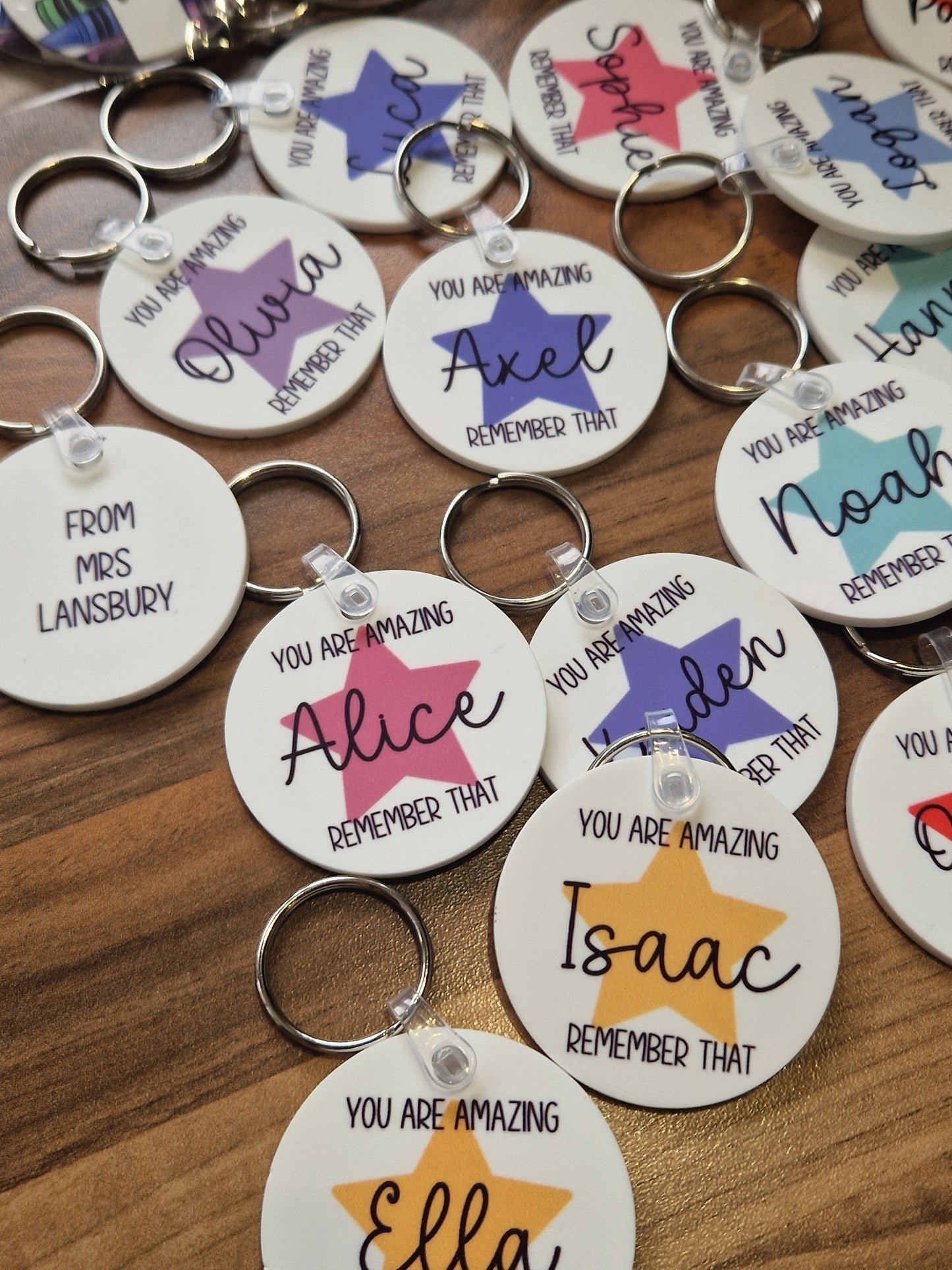 Class size pack. You are amazing star keyring. Acrylic tag. End of term.