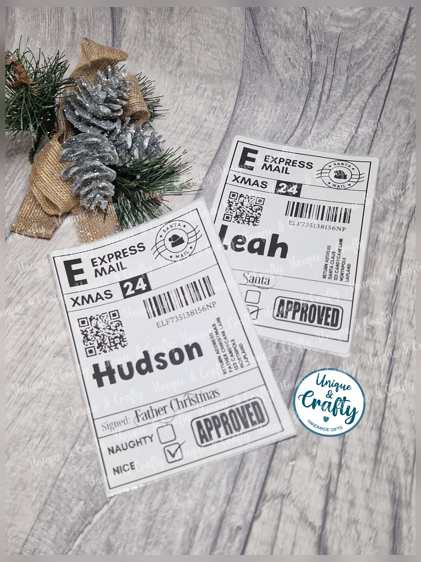 Christmas Present Personalised Delivery Labels with Santa tracker