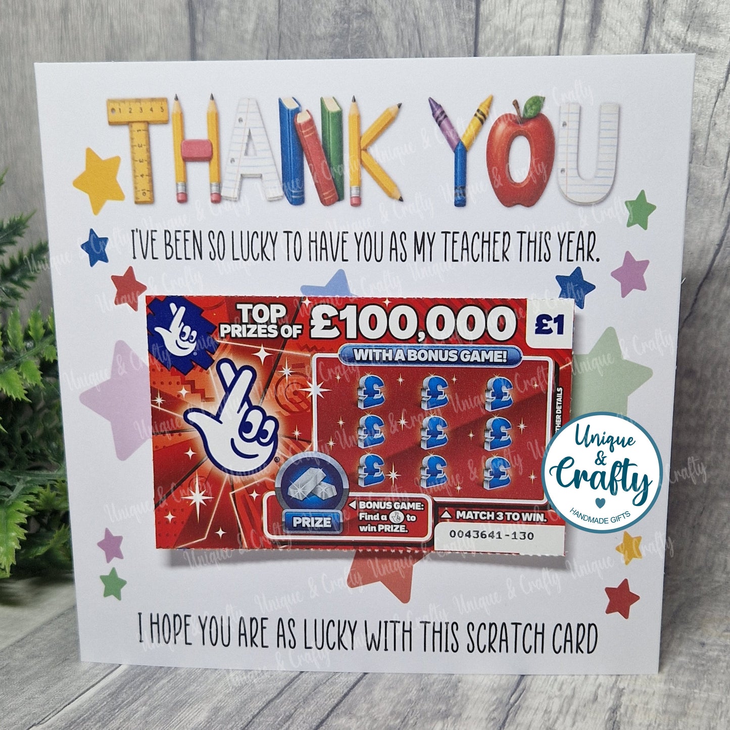 Teacher gift card for lottery ticket. 6x6in