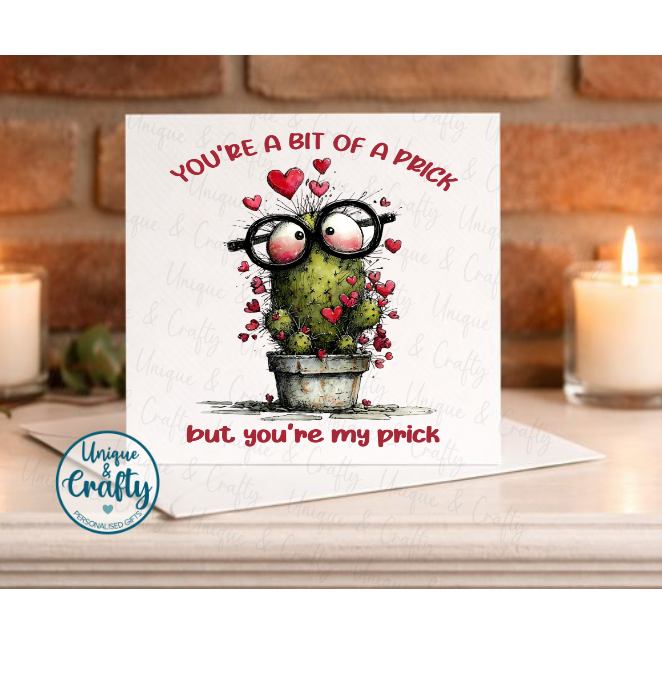 Valentines Cards prickle.. Adult Funny Humour 6x6in cards.