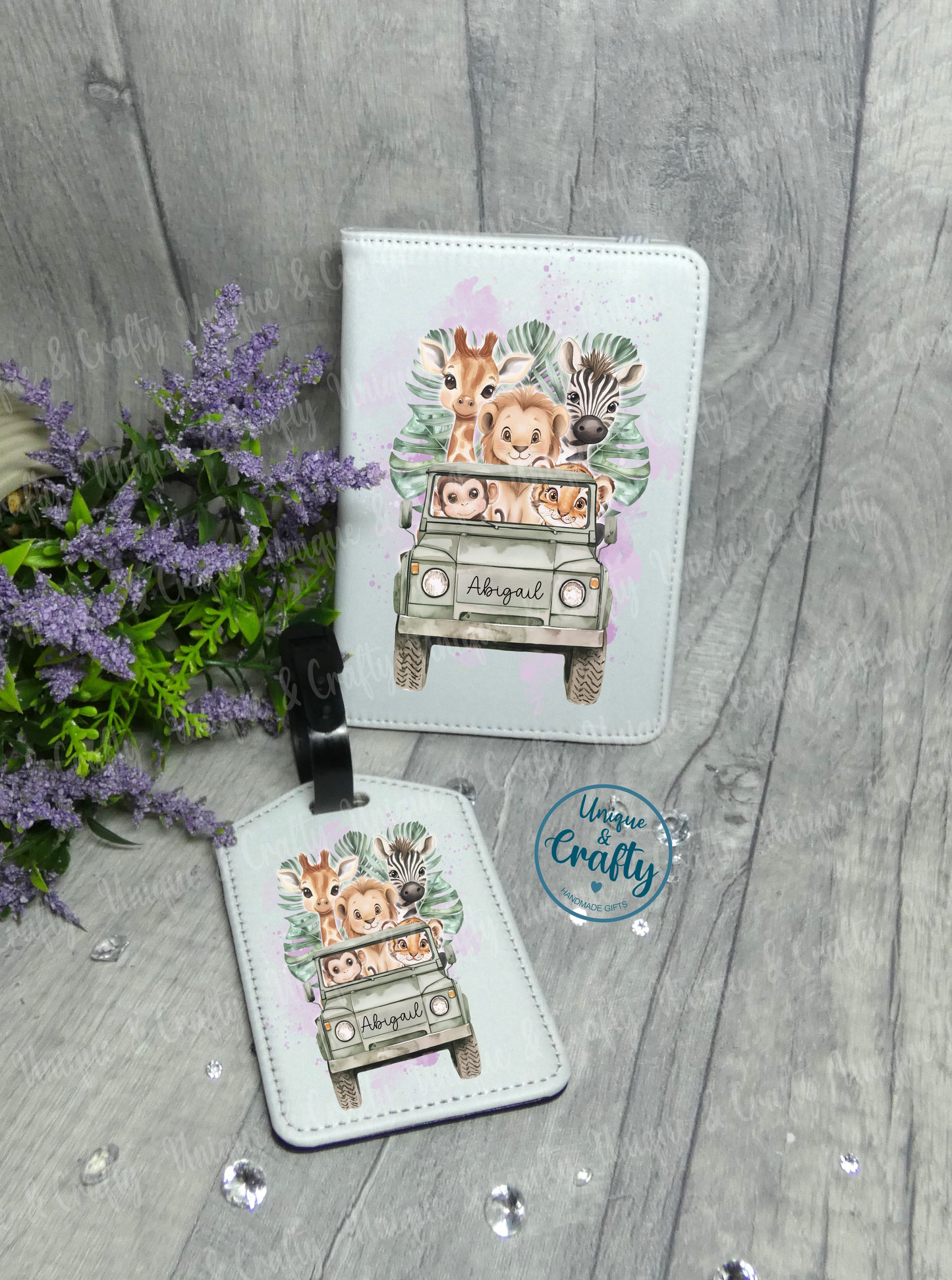Safari theme Passport Cover with Luggage tag option..