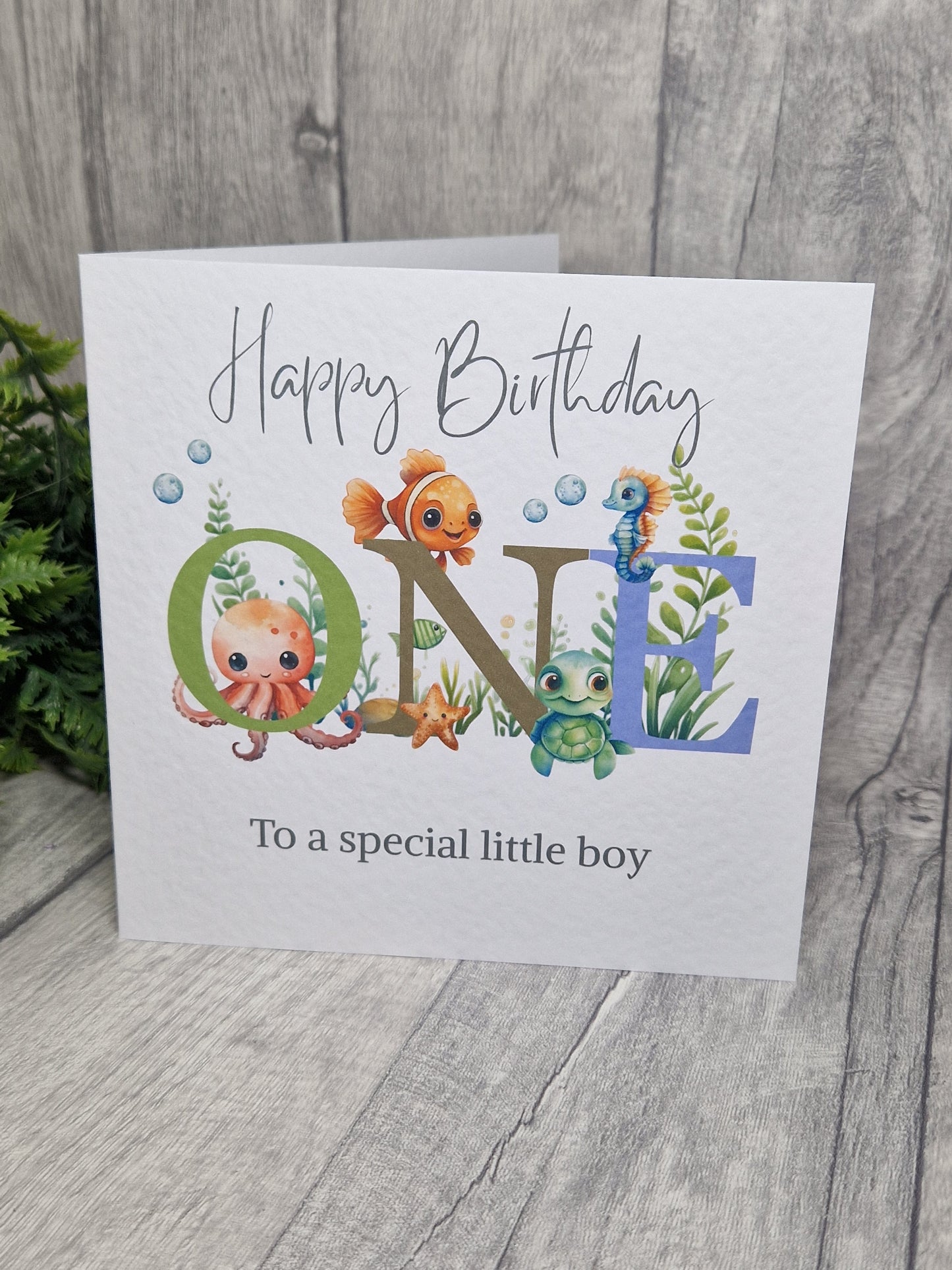 Under the Sea birthday card. 6x6in ocean theme