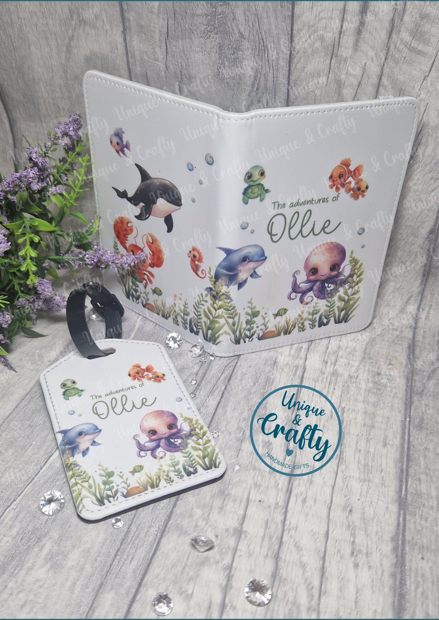 Under the sea themed Passport Cover and Luggage Tag. First holiday.