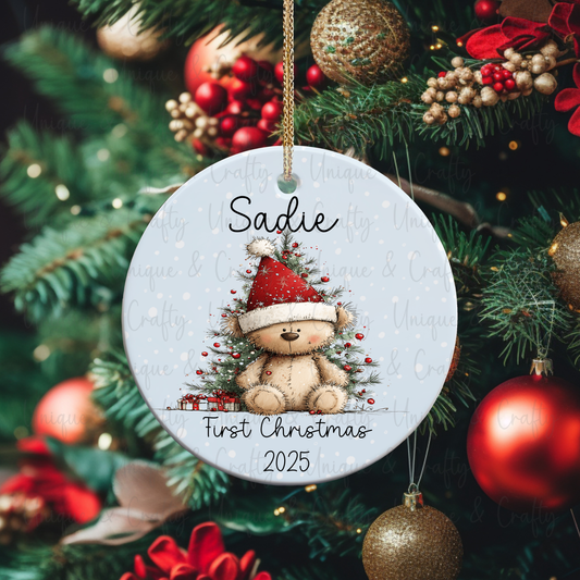 First Christmas Bauble.. Bear theme.  Personalised Christmas gift