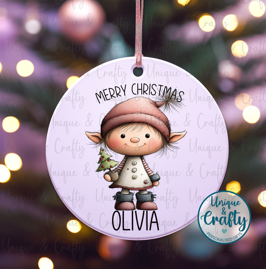 Bauble Elf theme.  Personalised Christmas gift.