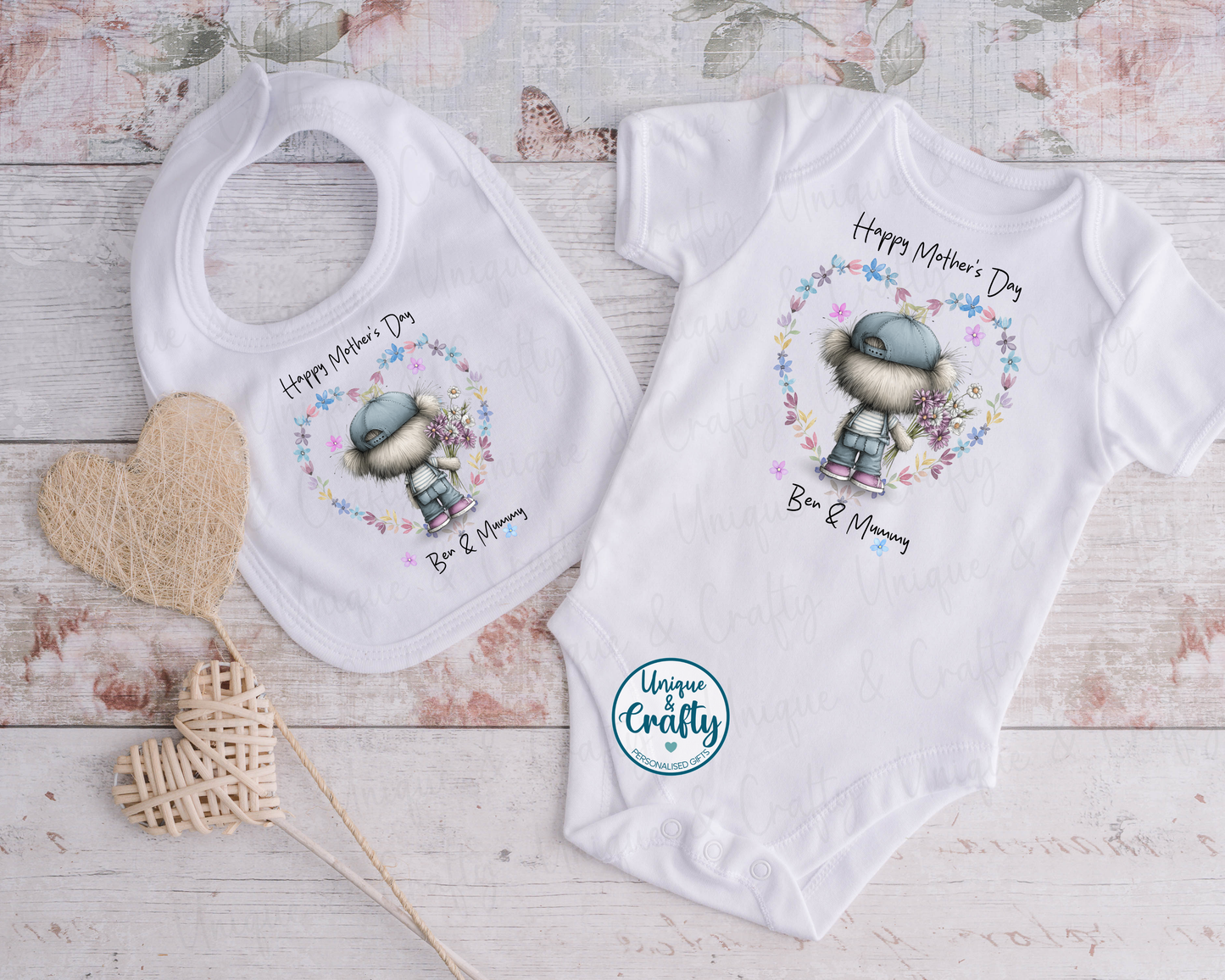 Mother's Day Bib, Vest or Sleepsuit.. New Baby. Giftset