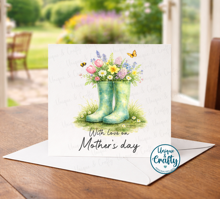 Mother’s Day Floral Wellies Card – 6x6 Inch Square Greeting Card